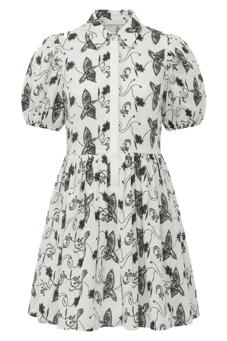 The Sundown Print Puff Sleeve Dress, Alternate, color, KEEL EYELET BIRD OFF WHITE