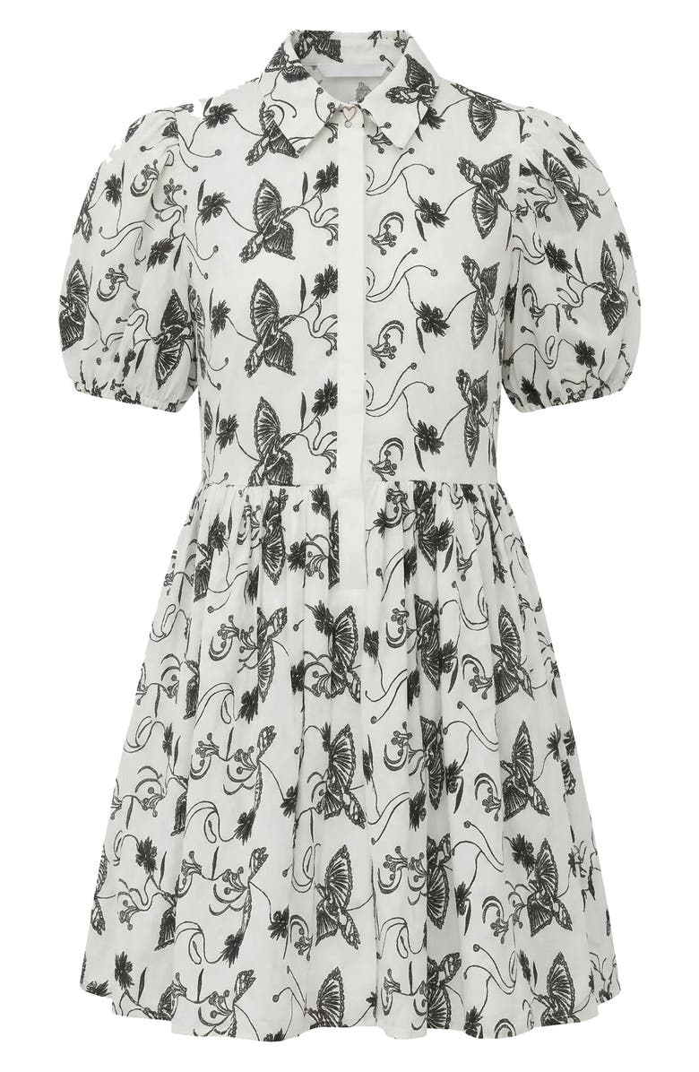 The Lulo Project The Sundown Print Puff Sleeve Dress, Alternate, color, Keel Eyelet Bird Off White