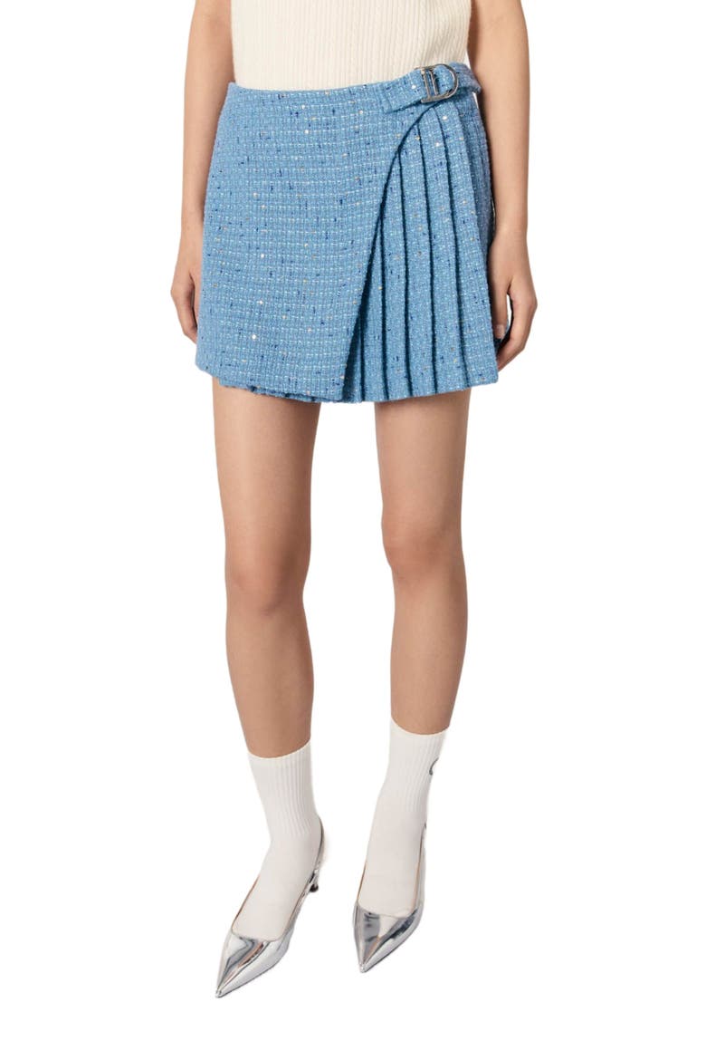 Pleated tweed skort, Alternate, color, Blue