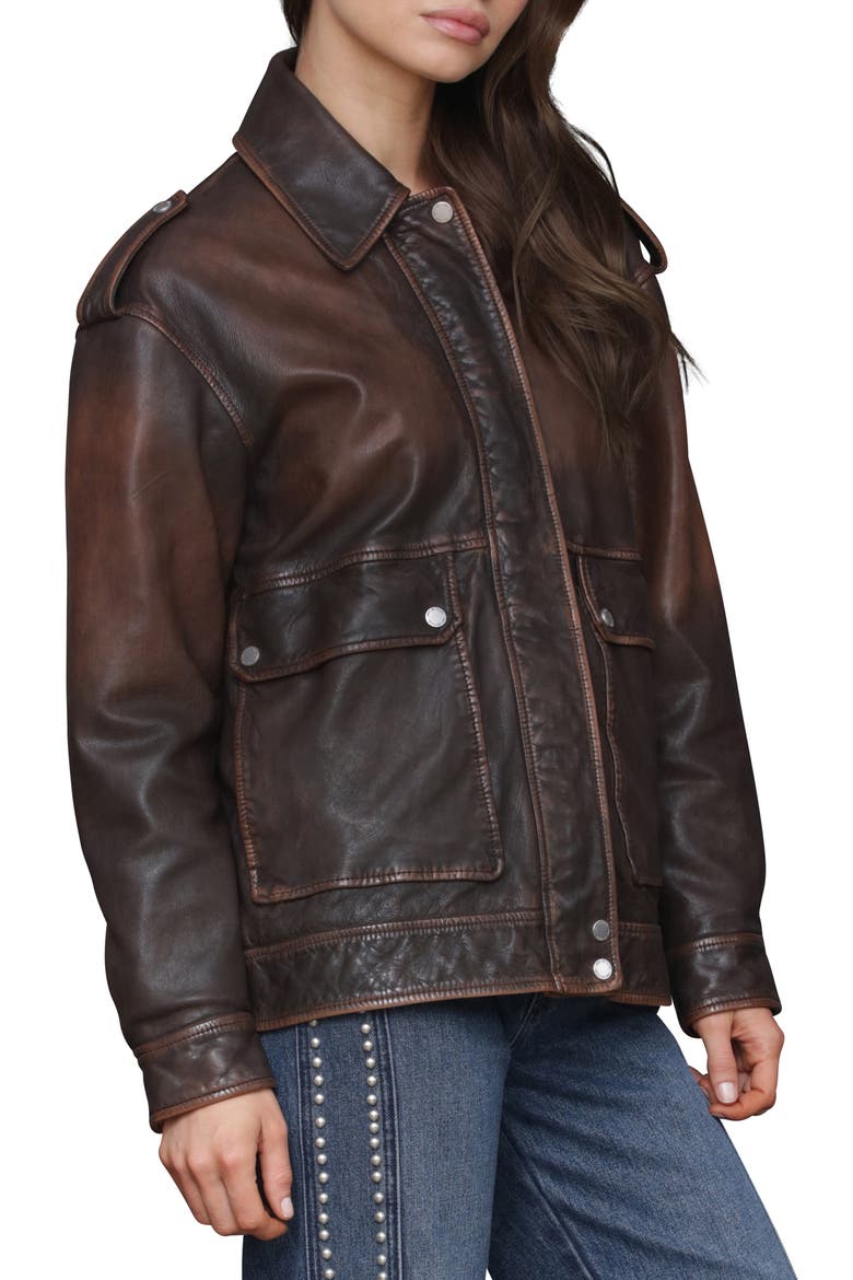 Pieced Back Leather Bomber Jacket, Alternate, color, BURNISHED BROWN