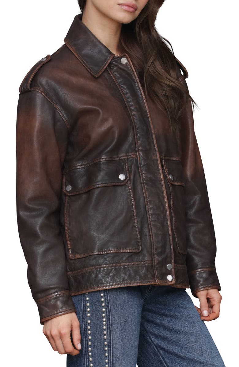 Avec Les Filles Pieced Back Leather Bomber Jacket, Alternate, color, Burnished Brown