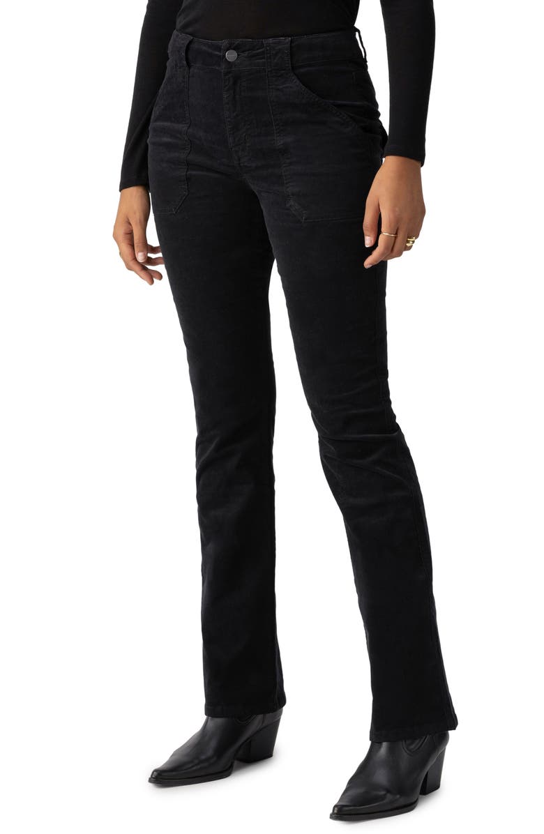 Sanctuary Hayden High Waist Velveteen Bootcut Pants, Alternate, color, Black