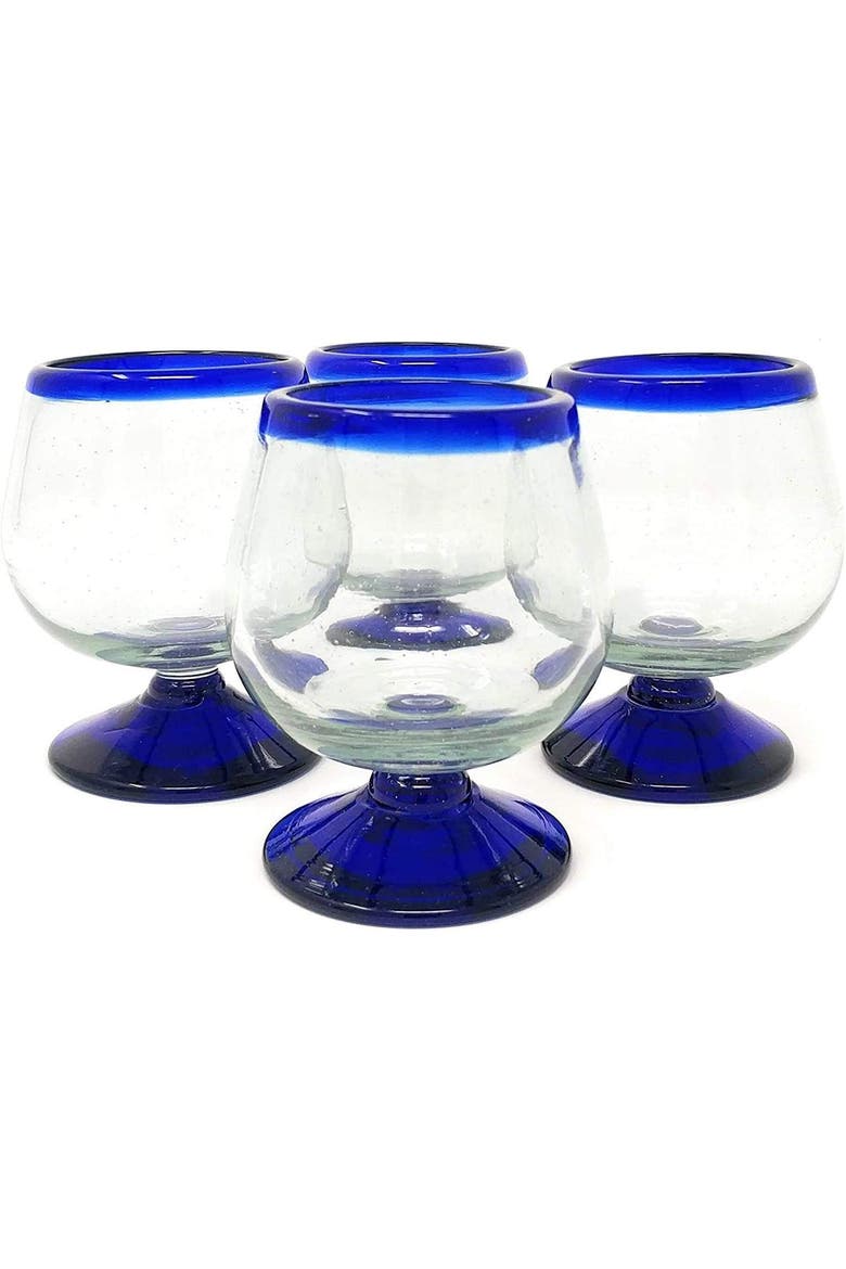 Rim Cognac Snifter Tequila Glasses - Set of 4, Main, color, Cobalt Rim