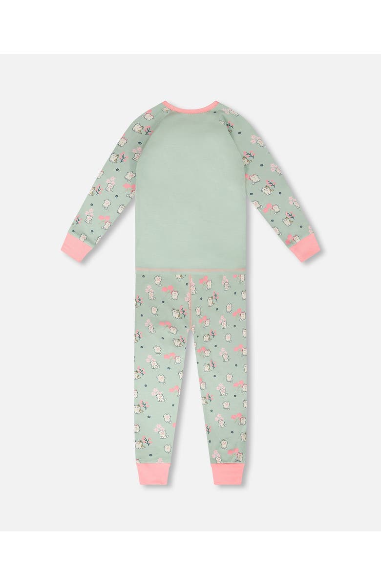 Deux par Deux Organic Cotton Kitten Print Two-Piece Pyjama Set, Alternate, color, Green Kitten Print