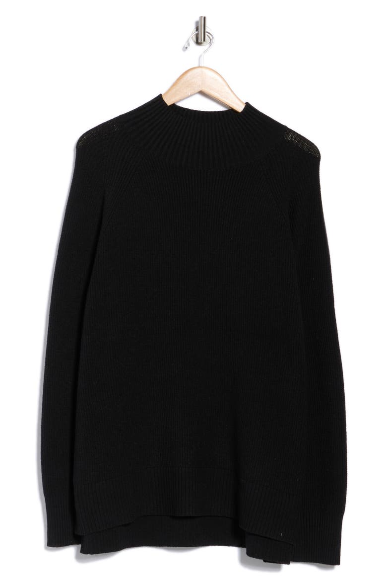 Mock Neck Raglan Sleeve Sweater, Alternate, color, BLACK