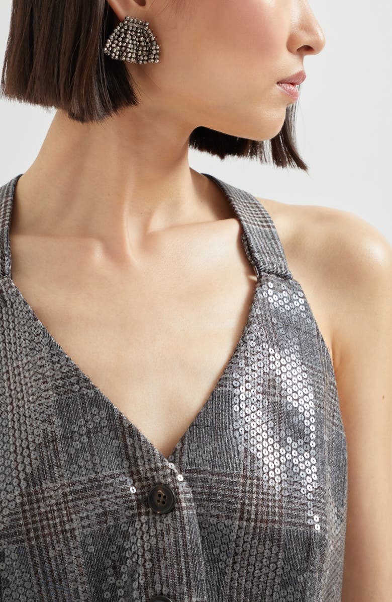 Brunello Cucinelli Prince of Wales waistcoat with embroidery, Alternate, color, Anthracite