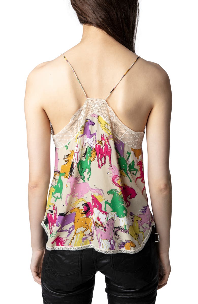 Zadig & Voltaire Christy Horse Print Silk Crêpe de Chine Camisole, Alternate, color,