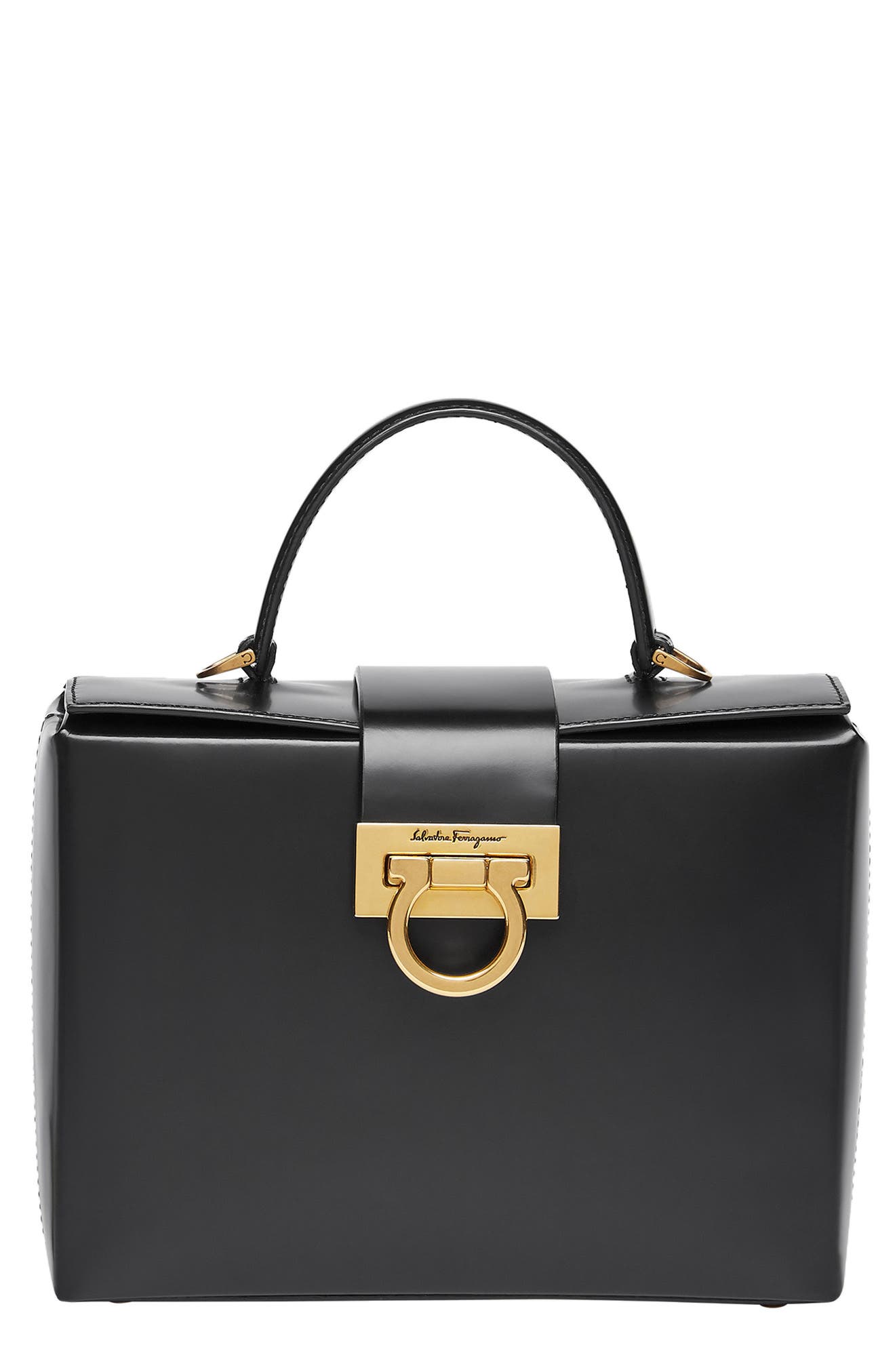 FERRAGAMO Trifolio Leather Train Case, Main, color, 