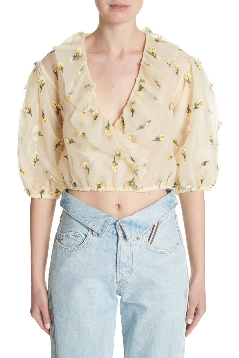 Bliss Embroidered Floral Wrap Top, Main, color, ANISE FLOWER