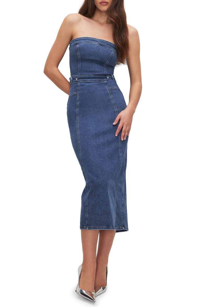 Denim Tube Midi Dress, Main, color, INDIGO594