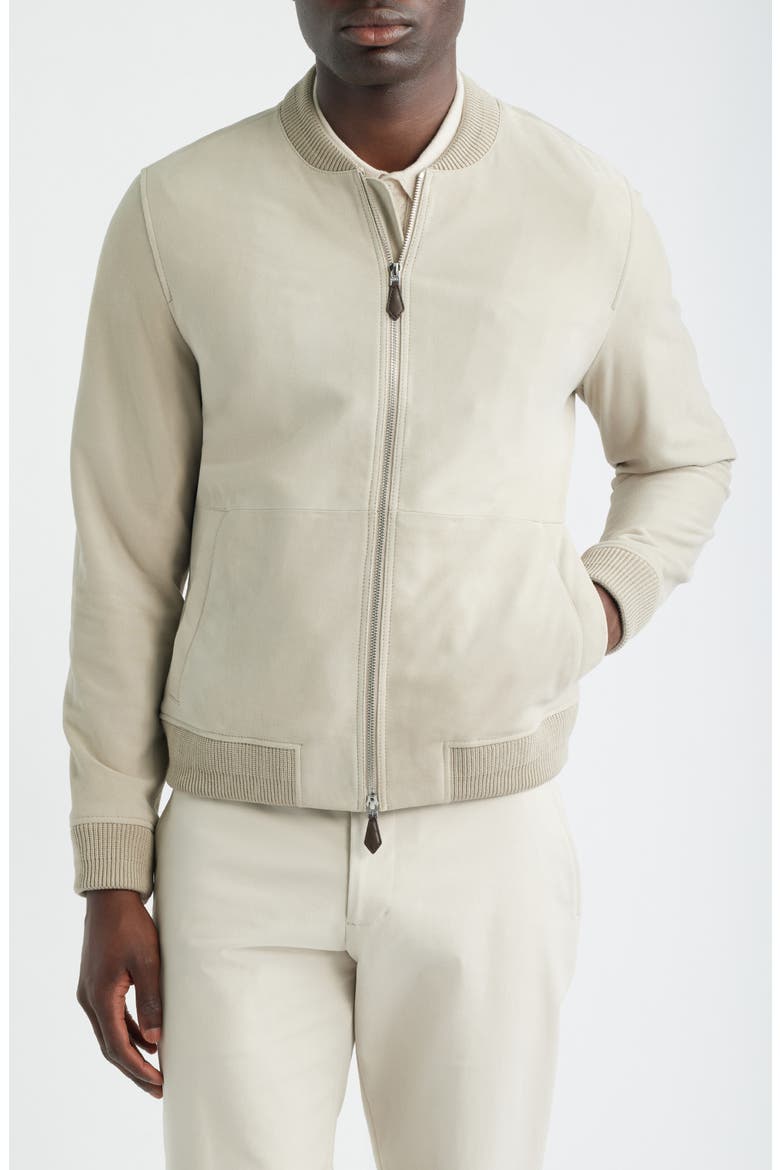 Burnham Goatskin Suede Bomber Jacket, Alternate, color, STONE
