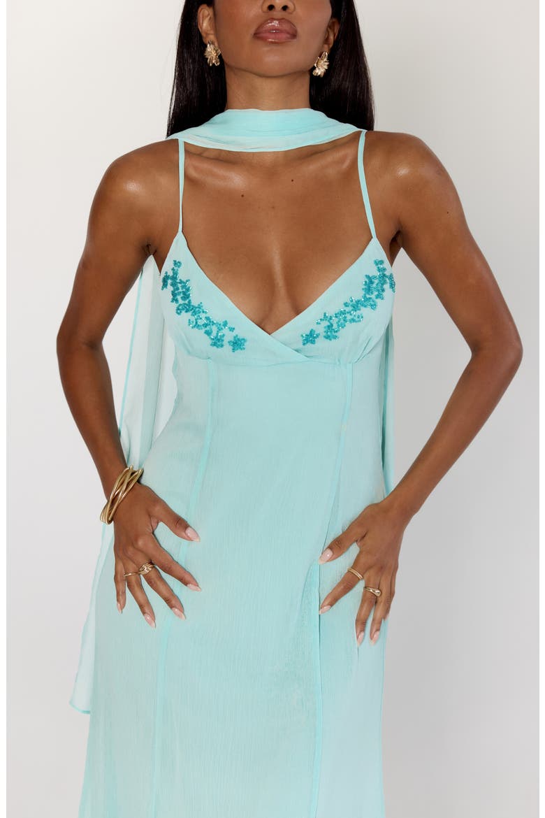 Jadira Chiffon Gown & Scarf Set, Alternate, color, AQUA