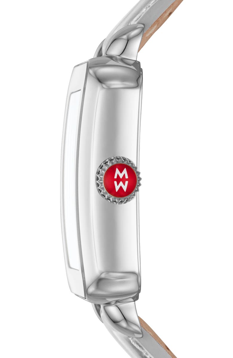 MICHELE Deco Topaz Sport High Shine Watch Head & Metallic Leather Strap, 34mm x 36mm, Alternate, color, 