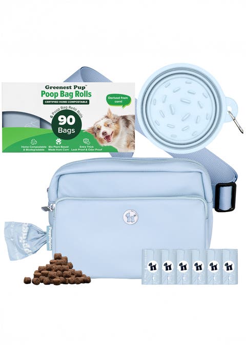 Walk Star Kit 3-in-1 Dog Walk Bag & Bowl plus Matching 90 Refill Dog Waste Bags