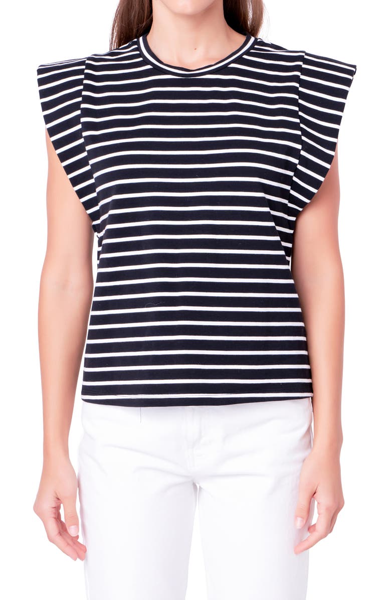 English Factory Stripe Extended Shoulder T-Shirt, Main, color, Black/ White