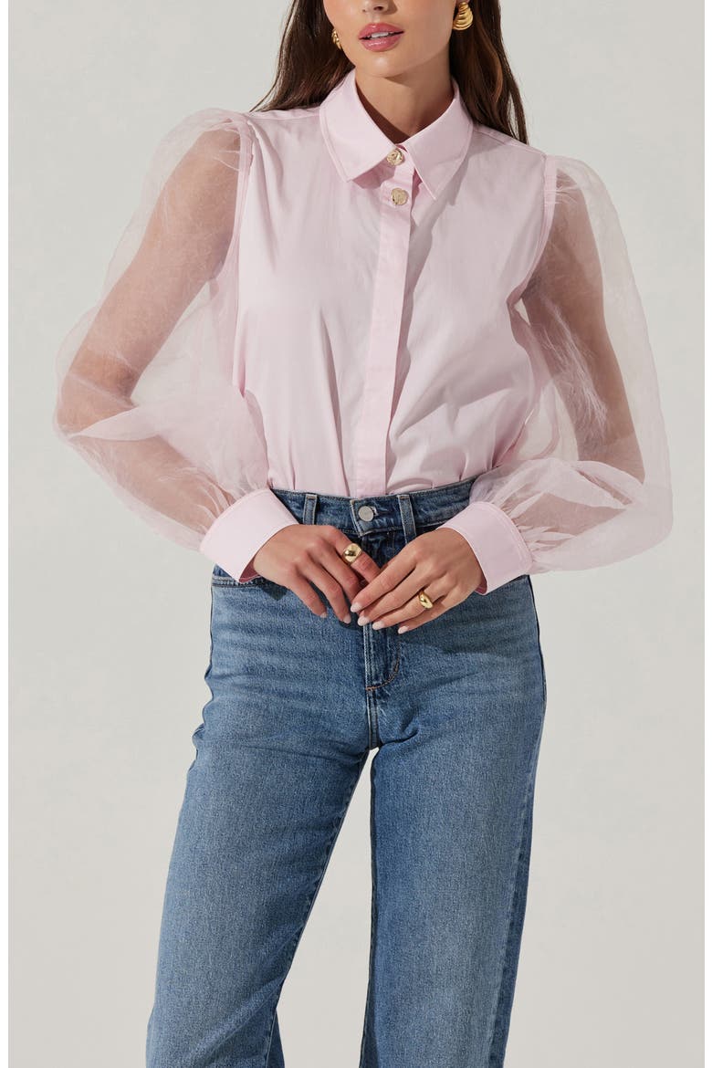 Sheer Sleeve Shirt, Alternate, color, PINK