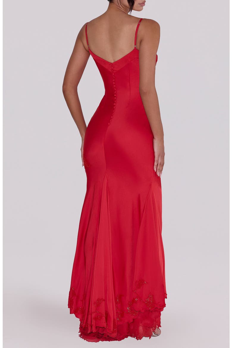 Anastelle Bead Embellished Satin Mermaid Gown, Alternate, color, RED