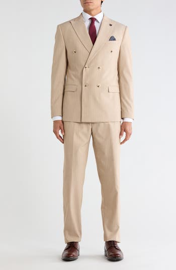 Stacy Adams Pinstripe Double Breasted Suit In Tan