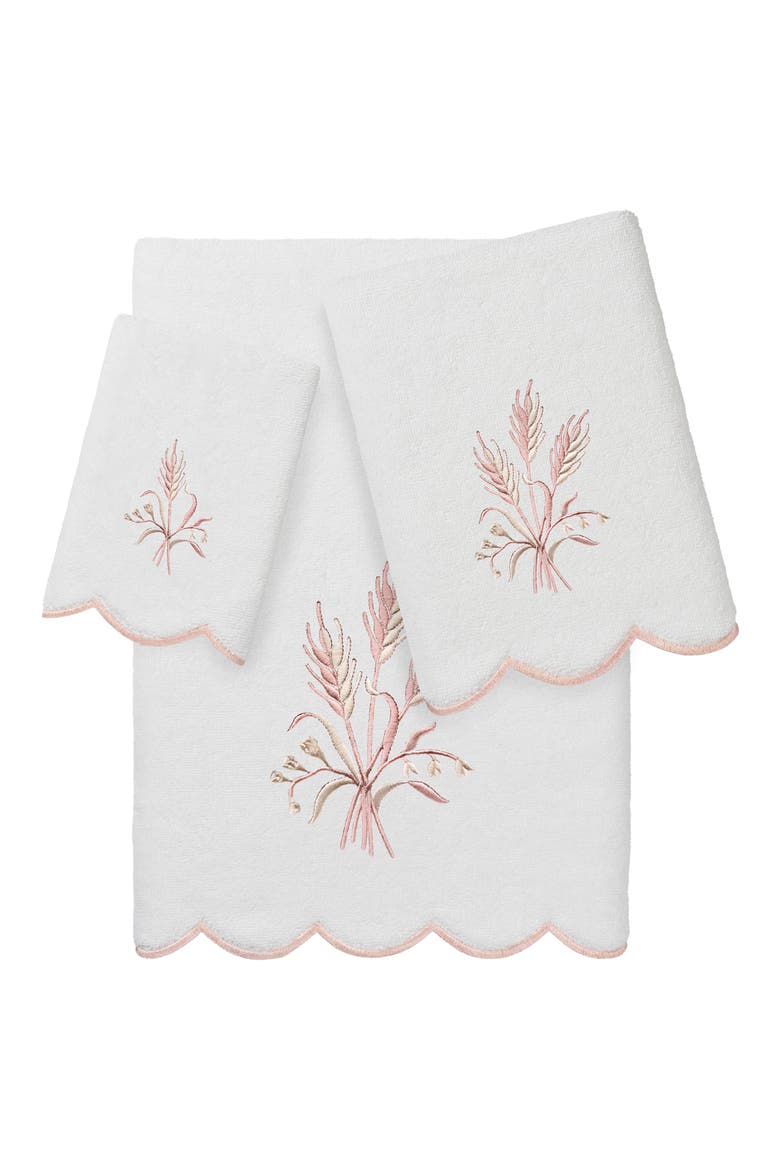 Whitney Scalloped 3-Piece Embellished Towel Set, Main, color, WHITE/ PINK