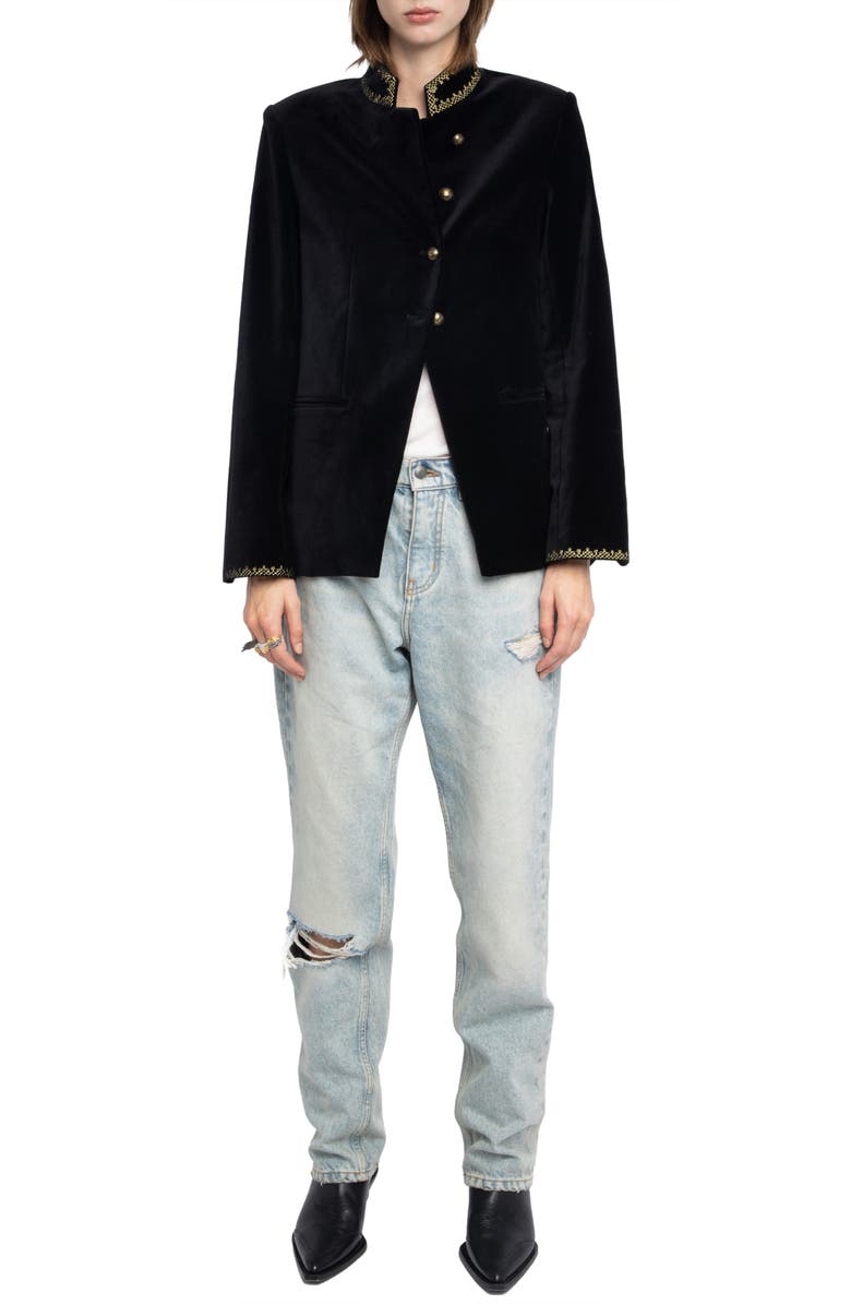 Zadig & Voltaire Verysa Brocade Collar Velveteen Jacket, Alternate, color, Black