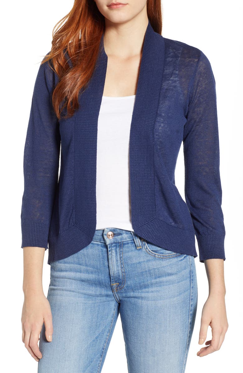 Tommy Bahama Lea Linen Cardigan, Main, color, Island Navy