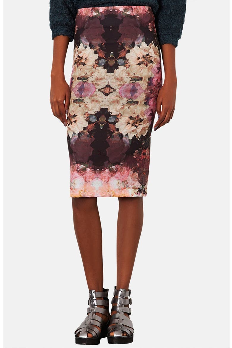'Bruised Floral' Print Tube Skirt, Main, color, PINK MULTI