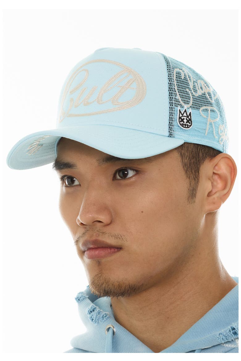 Rope Logo Snapback Trucker Hat, Alternate, color, BLUE GLOW