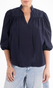 ocean+main Cotton Tie Neck 3/4 Sleeve Top