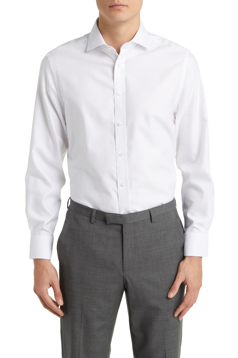 Non-Iron Clifton Weave Cutaway Slim Fit Shirt Single Cuff, Main, color, WHITE