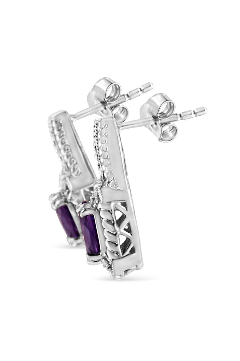 Silver Purple Amethyst and Diamond Accent Art Deco Style Dangle Earrings, Alternate, color, White