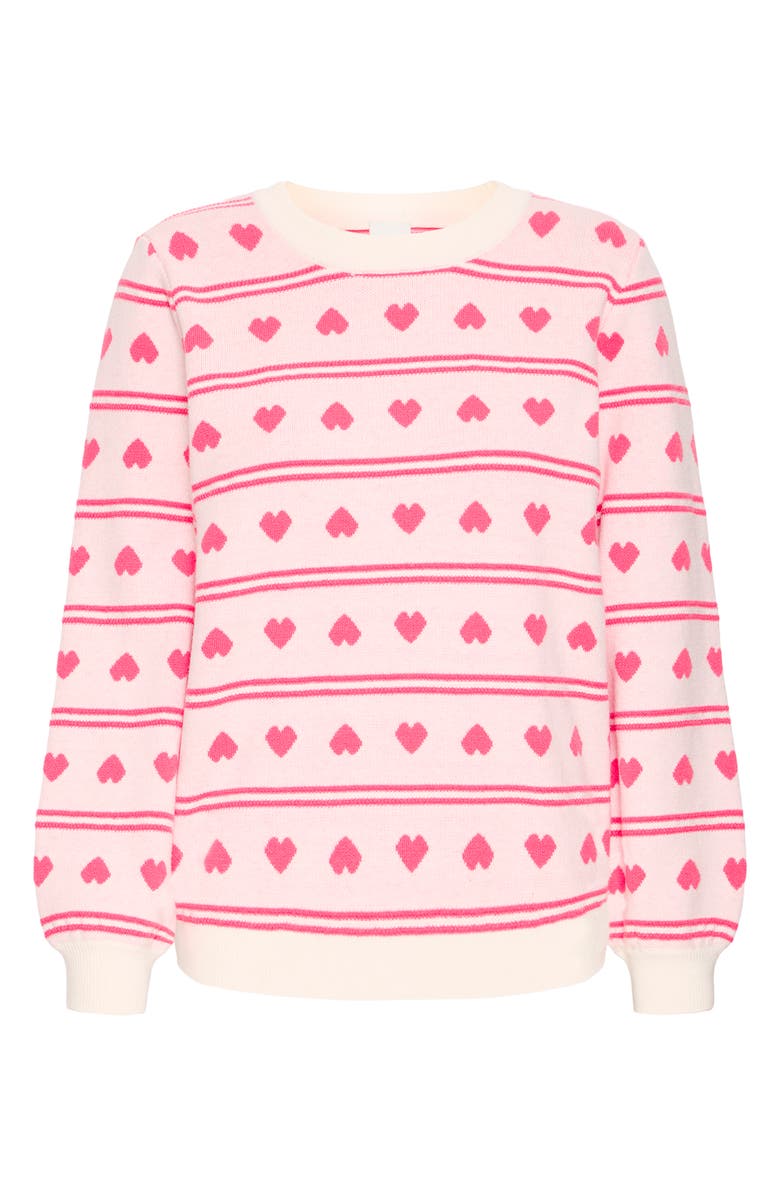 ICHI Ihbrielle Jacquard Heart Sweater, Alternate, color, Birch W Teaberry