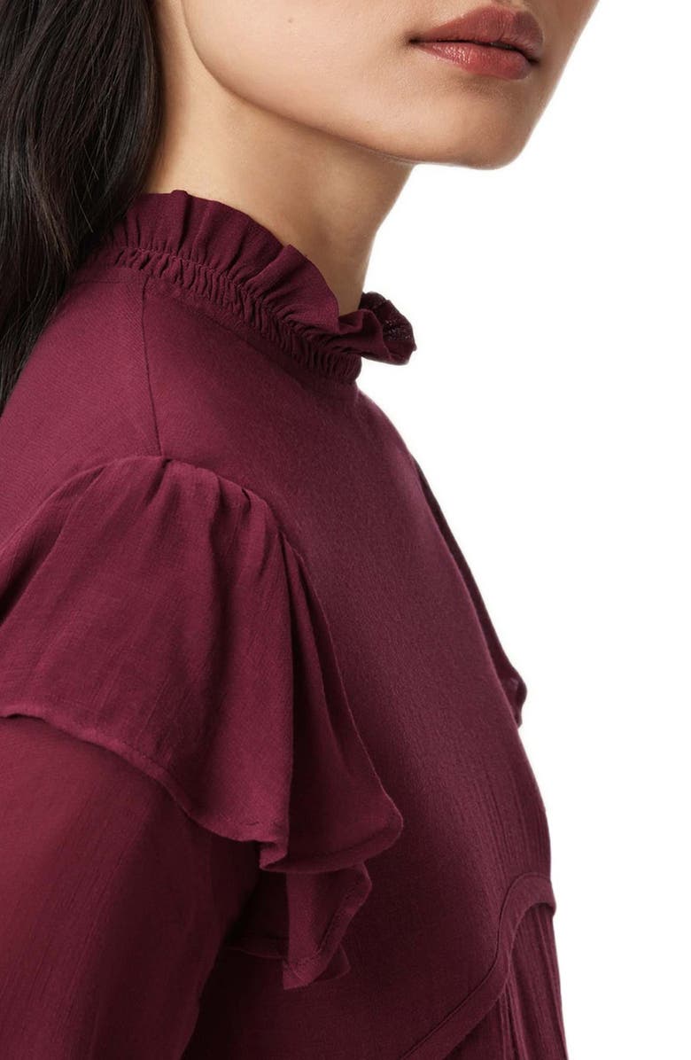 AllSaints Cavarly Ruffle Long Sleeve Maxi Dress, Alternate, color, Tawny Port Red