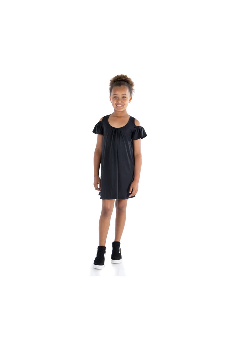24sevenKid Pleated Cold Shoulder Summer Dress, Main, color, Black