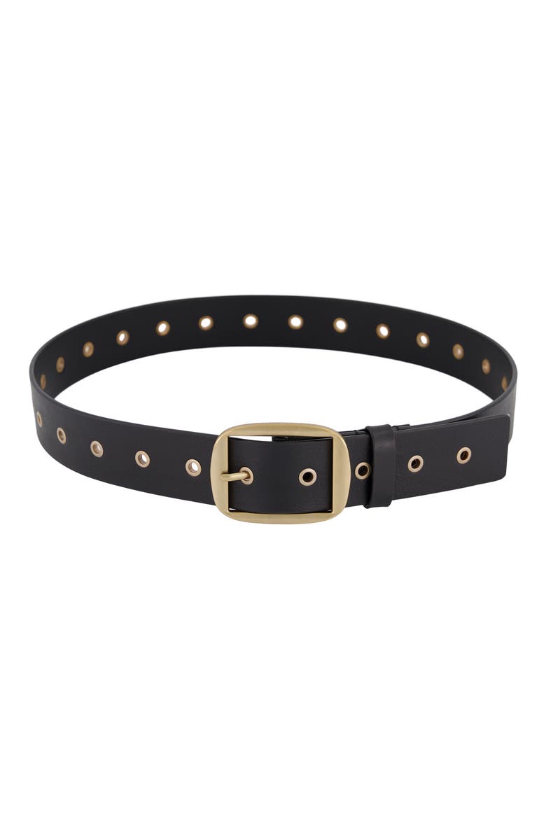 Leather Eyelet Belt, Main, color, BLACK WARM BRASS