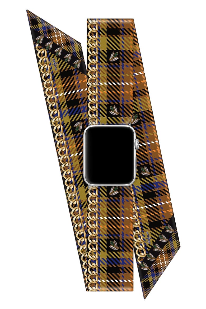 Tartan Amber Apple Watch® Scarf Watchband, Main, color, YELLOW/ BLACK