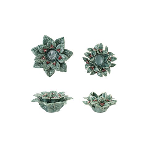 Dolomite Holly Leaf & Berry Tealight Holder, Set of 2