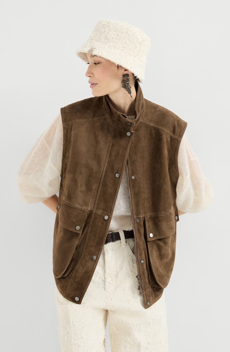 Brunello Cucinelli Couture suede vest, Alternate, color, Brown