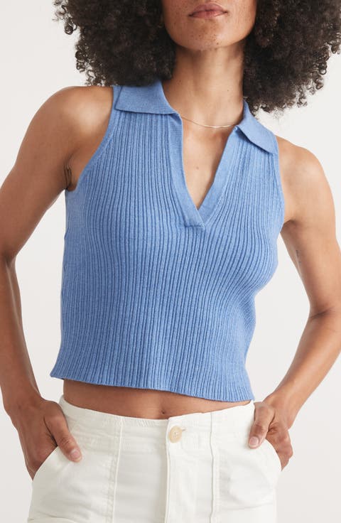 Amelia Rib Sleeveless Johnny Collar Crop Polo
