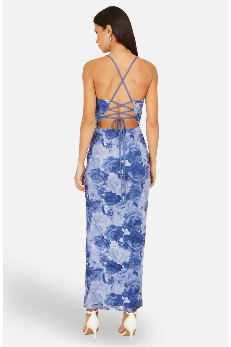 Mesh Ruched Midi Dress, Alternate, color, Blue