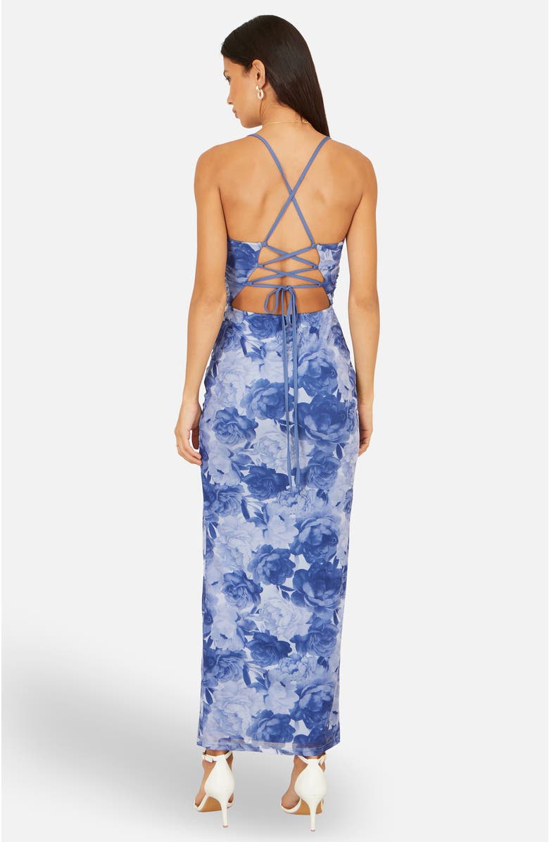 Yumi Mesh Ruched Midi Dress, Alternate, color, Blue