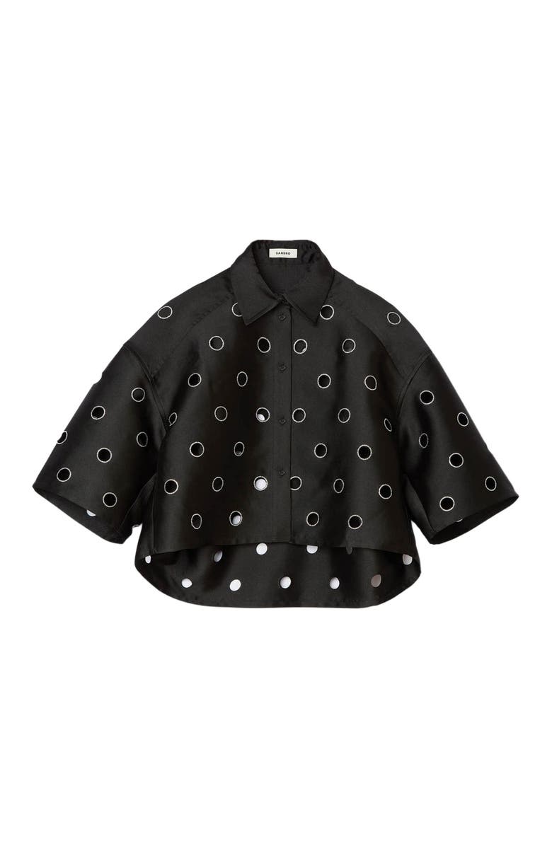 SANDRO Oversized shirt with rhinestones holes, Alternate, color, Black