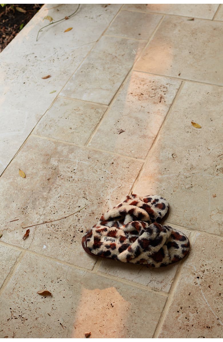 FLOOPI Morgan Faux Fur Crossband Slipper, Alternate, color, Leopard