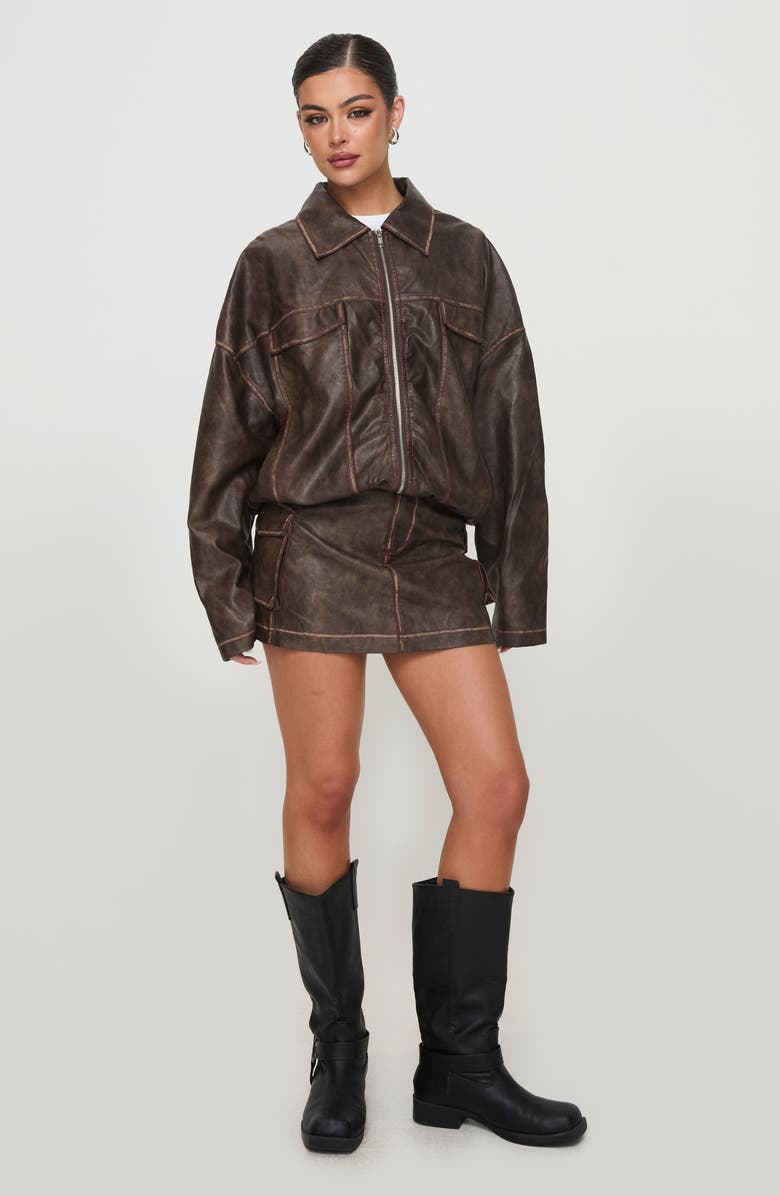 Princess Polly Tanza Faux Leather Jacket, Alternate, color, Brown / Red