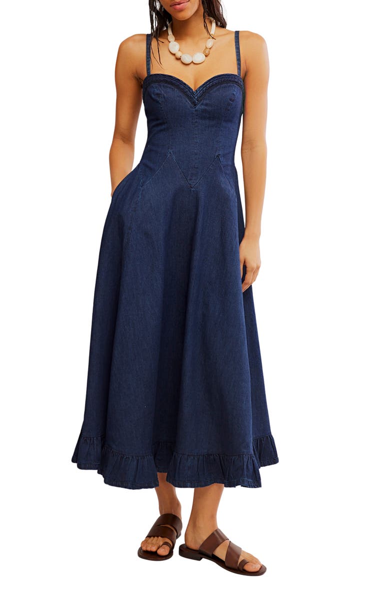 Free People Another Season Denim Midi Dress, Main, color, Rinse