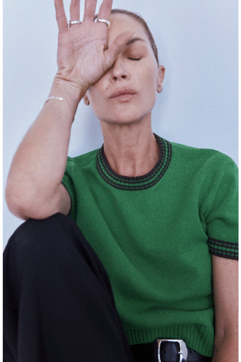 Short Sleeve Sweater, Alternate, color, GREEN