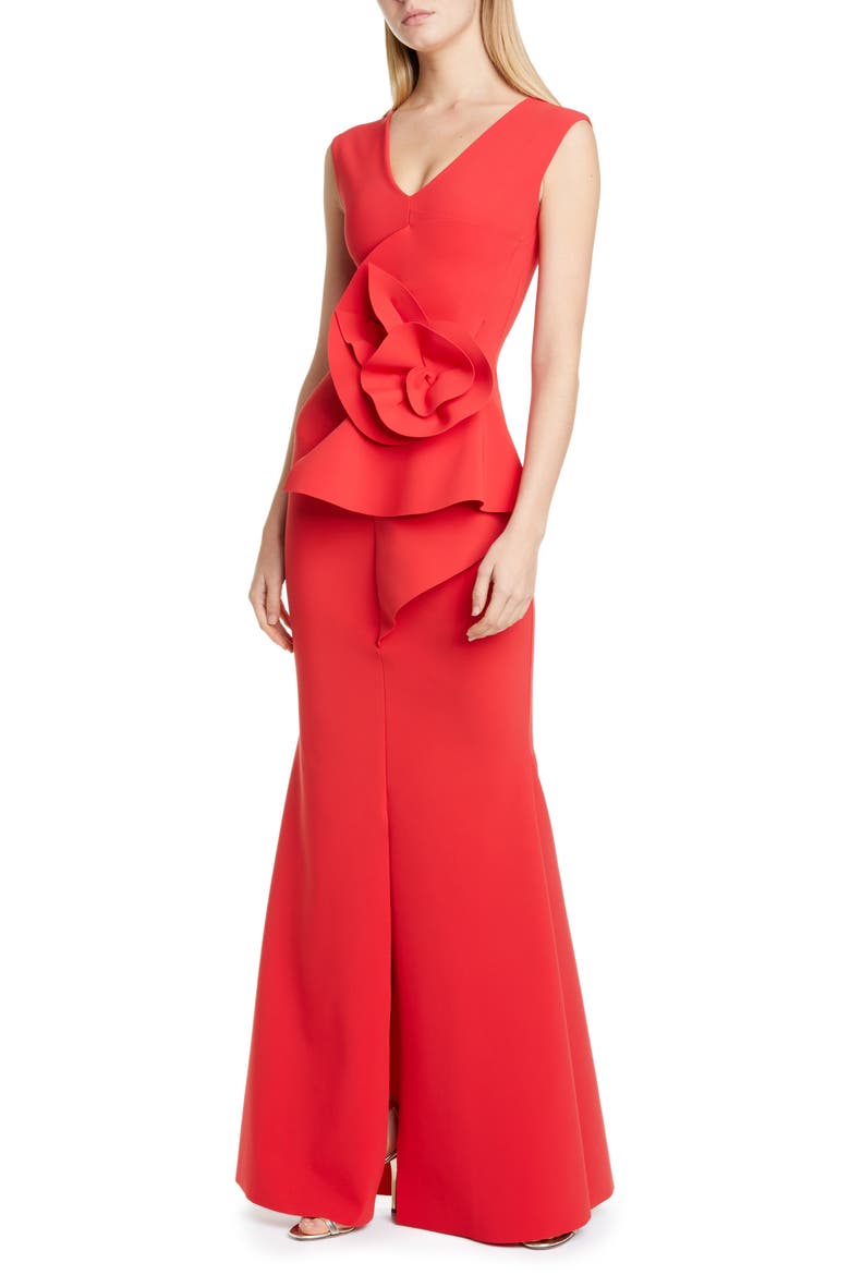 Ebeline Ruffle Detail Gown, Main, color, PASSION