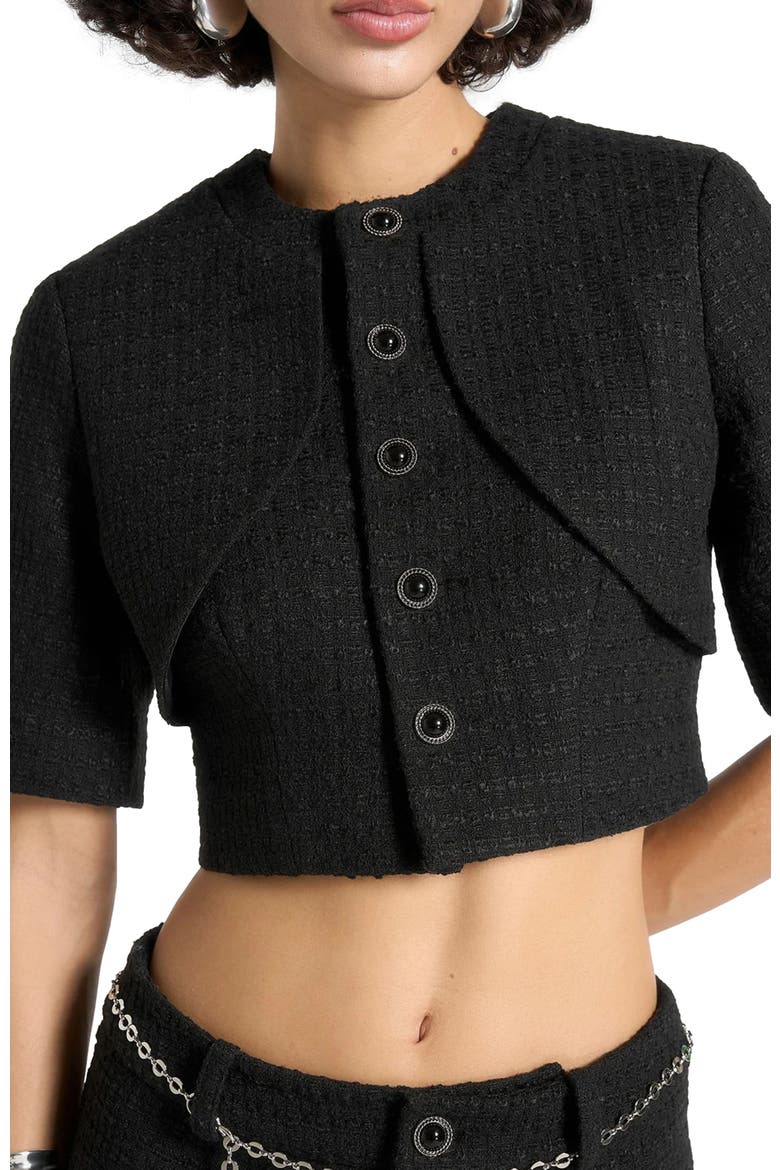 Alba Tweed Mock Neck Curve Detailing Top, Alternate, color, Black