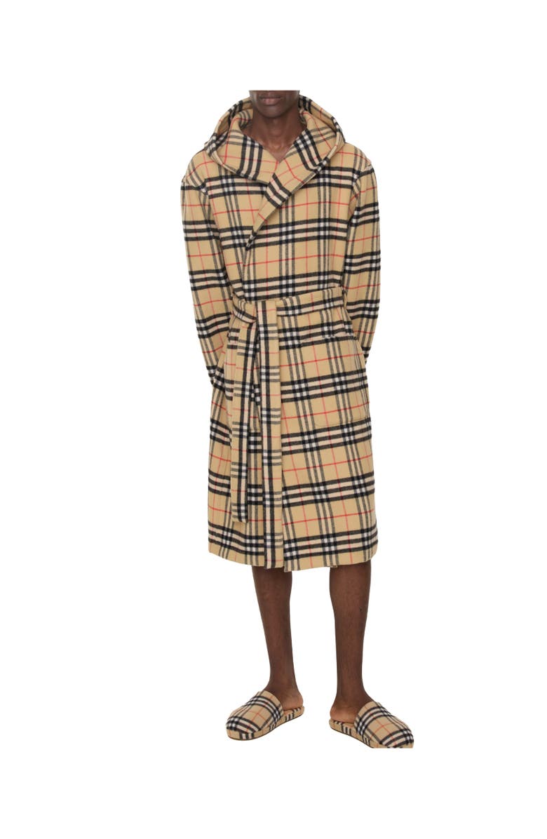 Burberry Check Wool Cashmere Robe, Alternate, color, Sand Beige
