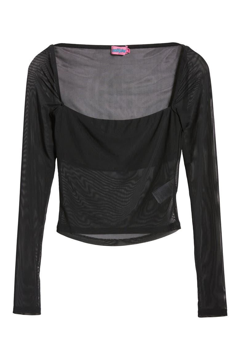 Marta Long Sleeve Mesh Crop Top, Alternate, color, BLACK