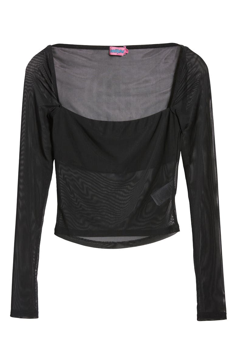 EDIKTED Marta Long Sleeve Mesh Crop Top, Alternate, color, Black
